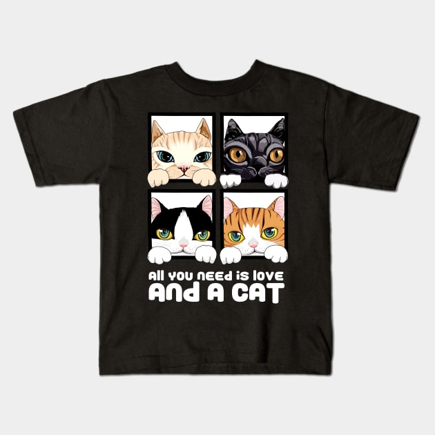 All You Need Is Love And A CAT Kids T-Shirt by KewaleeTee